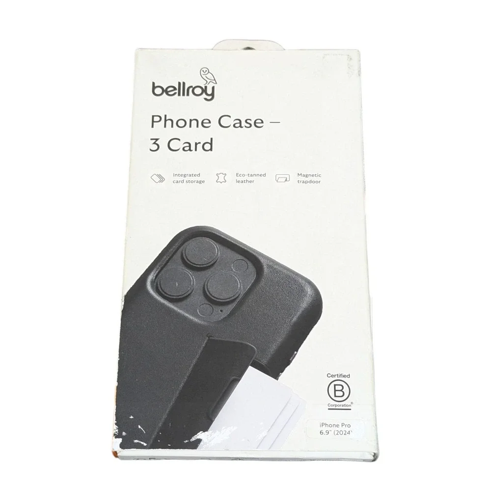 Aa2O Bellroy - iPhone 16 Pro Max Leather Phone Case - w/ 3‎ Card Compartment Blk